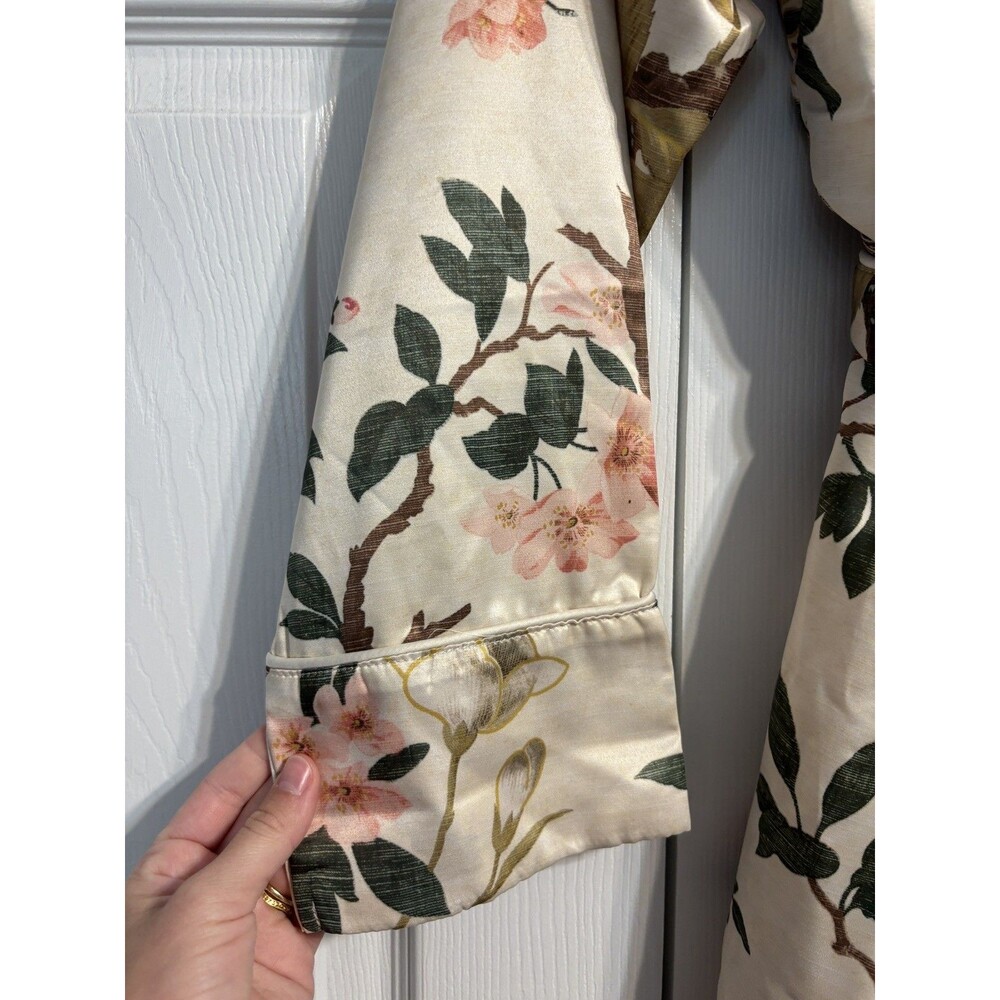 Pottery Barn Nola Silky Piped Robe Womens medium muted floral birds bridal gift - Picture 3 of 13